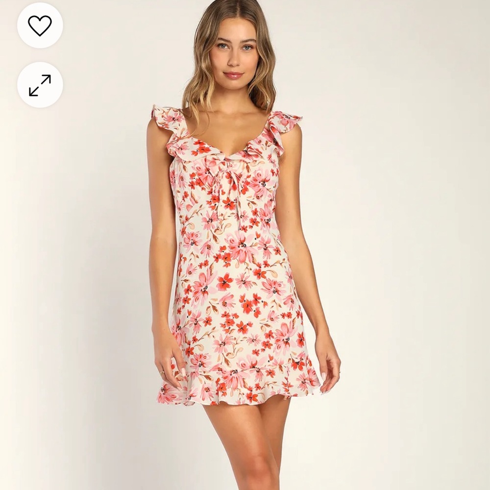 Lulus Floral Print Ruffled Tie-Back Mini Dress
